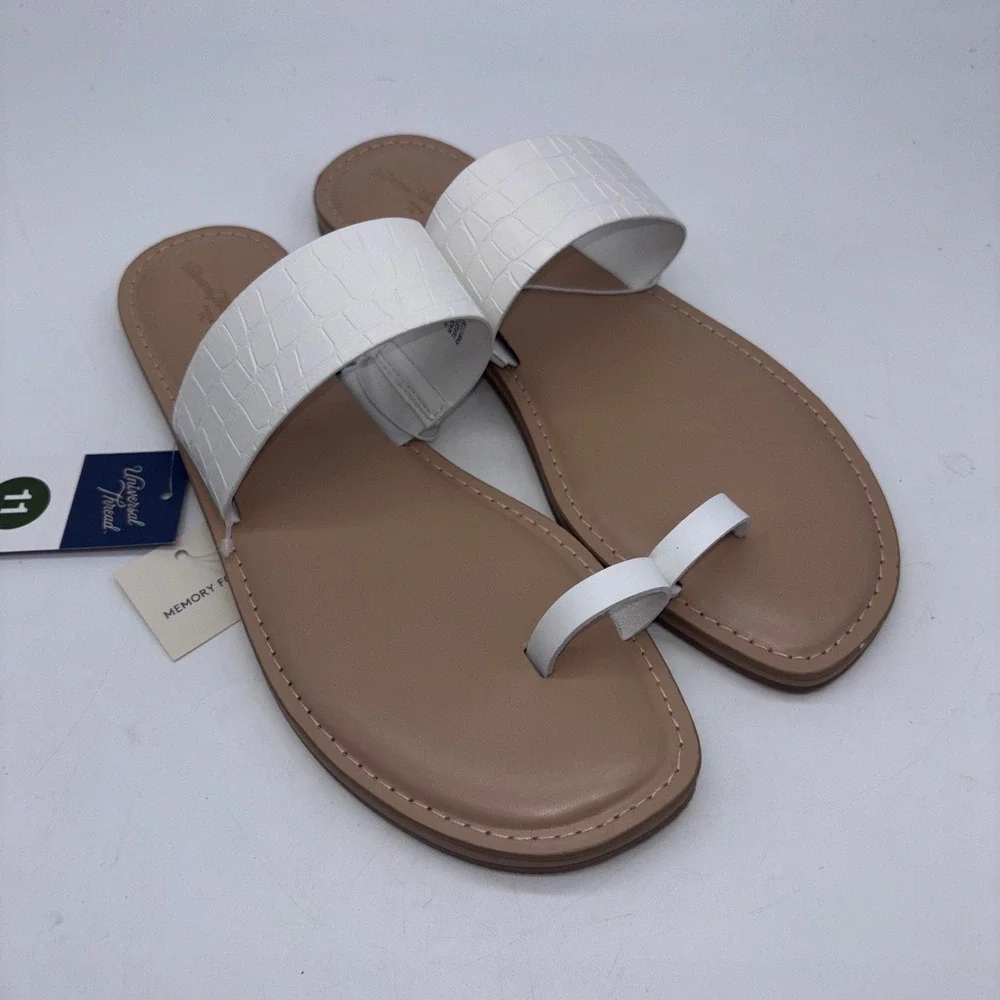 Universal Thread‎ Women 10 White Croc Toe Loop Slide Sandal Boho Chic Minimalist